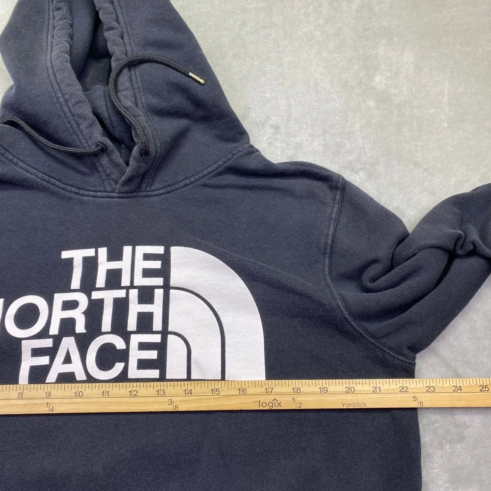 The North Face Mens Black Pullover Hoodie White Logo Fleece‎ Sweatshirt Size M